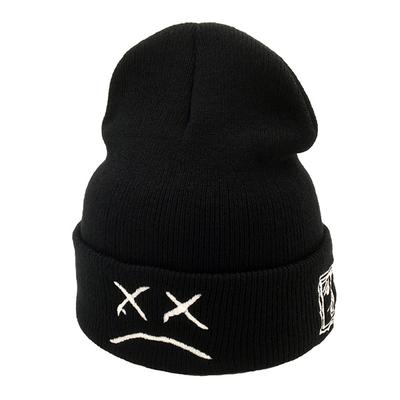 Gorro bordado de rapero Lil Peep para hombre y mujer, gorro tejido de Hip Hop con cara de niño triste para invierno