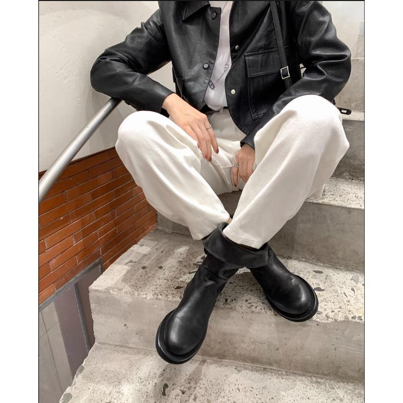 Early autumn clamshell rear split middle boots retro thick heel round head autumn and winter new Martin boots women