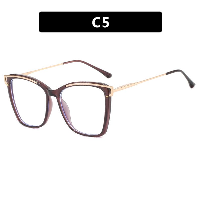 Women's metal large frame hollow TR90 glasses frame Fashionable personality plain makeup anti-blue light glasses