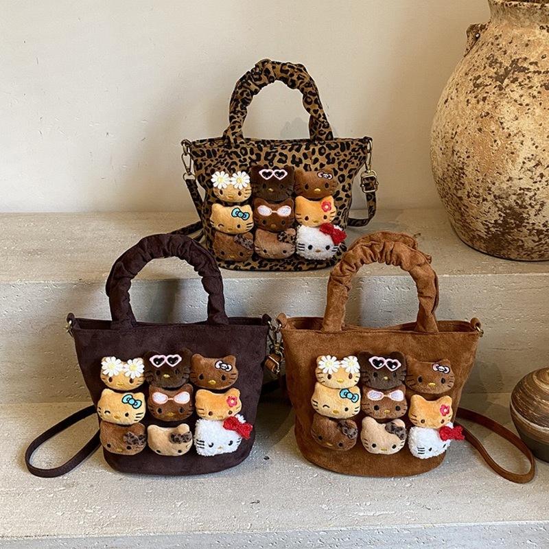 New Kt Cat Doll Handheld Canvas Bag For Women Fashion With Kitty Cartoon Cute Large Capacity Portable Pattern Crossbody Gift Kid Friendly Entertaining