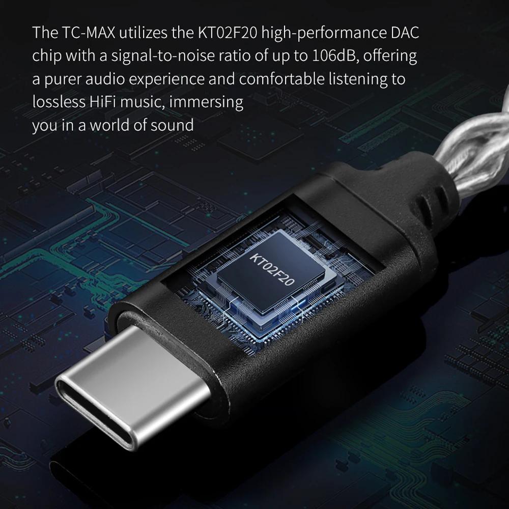 QKZ TC MAX HiFi USB DAC Typ C na 3,5mm Sluchátkový Zesilovač Čip KT02F20 Audio Dekodér Adaptér pro Telefon USB C Digitální DAC Pro Android