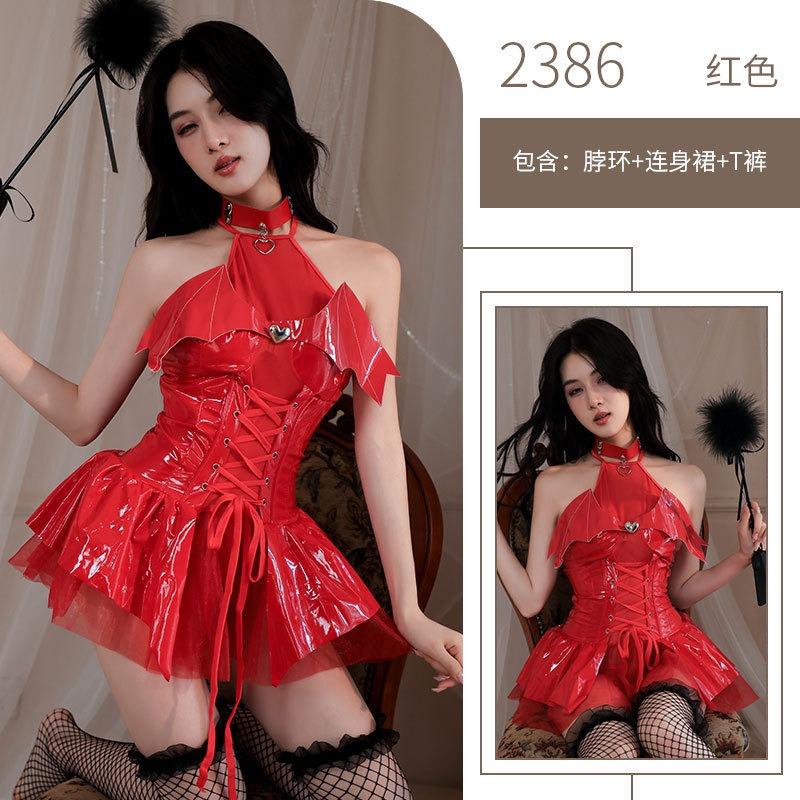 Sex Uniform Temptation Patent Leather Suspender Leather Skirt Nightclub Training Sex Clothes Buttocks Passion Clothes