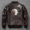 Genuine Leather Jacket Men's Cowhide Oil Wax Tea Core Flight Suit Leather Jacket Large Size Baseball Suit Spring and Autumn