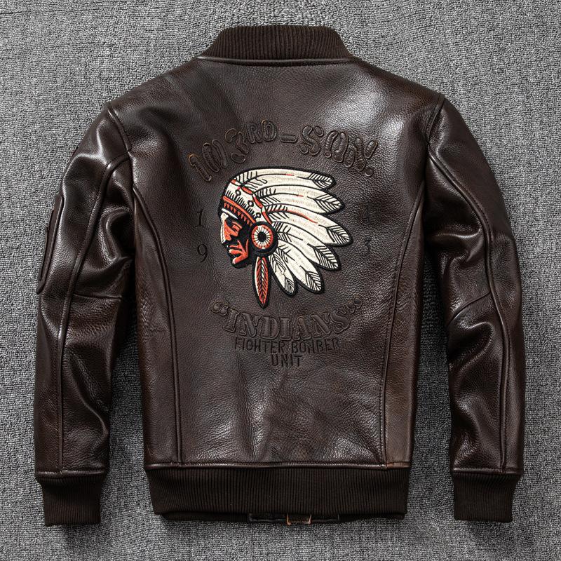 Genuine Leather Jacket Men's Cowhide Oil Wax Tea Core Flight Suit Leather Jacket Large Size Baseball Suit Spring and Autumn