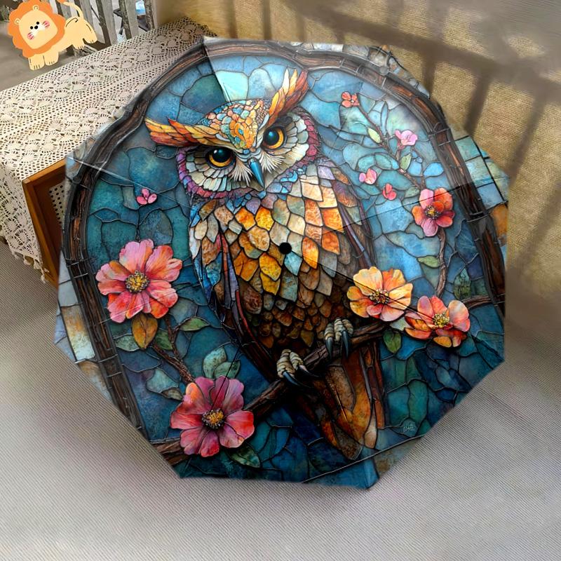 1 PC Automatic Folding Umbrella - Owls and Flowers Pattern, Portable & Foldable Design with 8 Ribs, Christmas Birthday Gifts