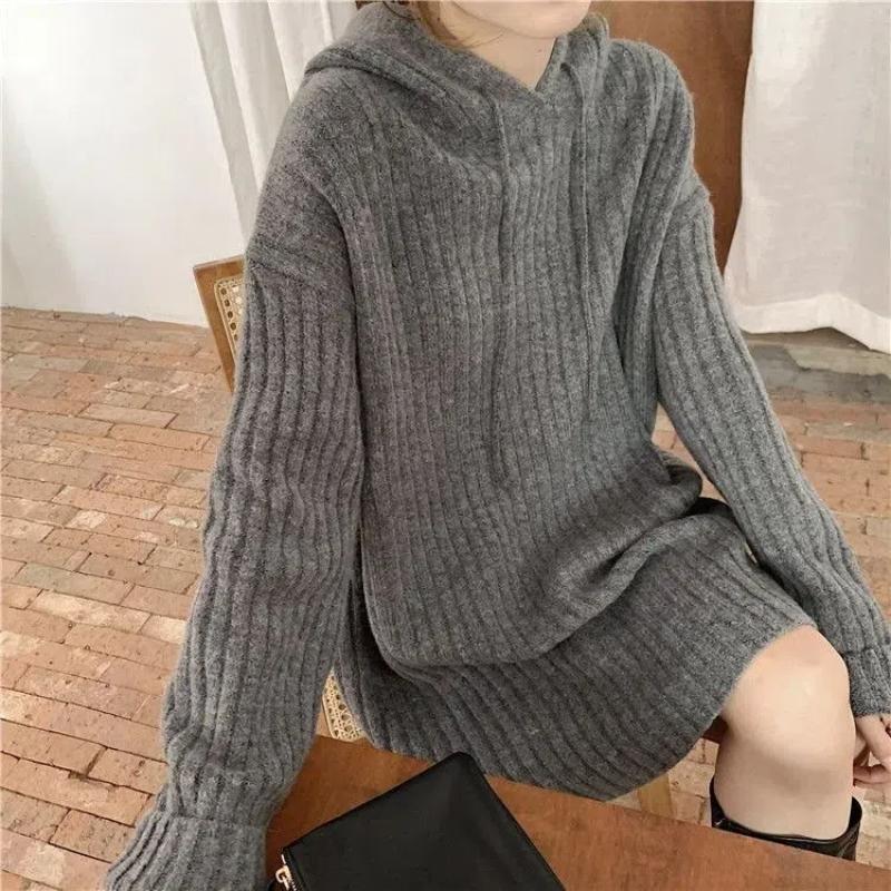 Autumn Winter New Fashion Hoodies Long Sleeve Solid Sweaters Women's Clothing Korean Trend Drawstring Knitting Simplicity Tops