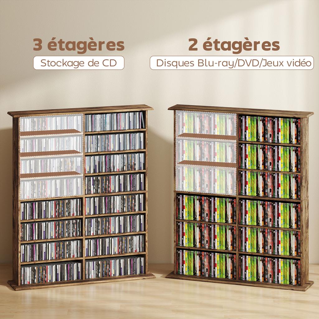CD/DVD Storage Unit, 16 Compartments, 12 Shelves, 720 CDs, Brown