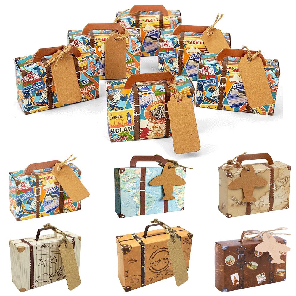20/30/50PCS Mini Suitcase Party Favor Box with Tags Travel Party Decorations Bridal Shower Wedding Favors For Guests Candy Boxes