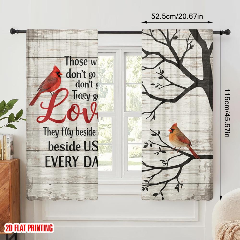 2pcs 2D flat printing Scene Curtain Those We Love Cardinals Beside Us Polyester Without Electricity All Season Party & Holiday