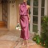 Women's Summer Collection Elegant and Sophisticated Sleeveless Halterneck Solid-Colour Satin Dress