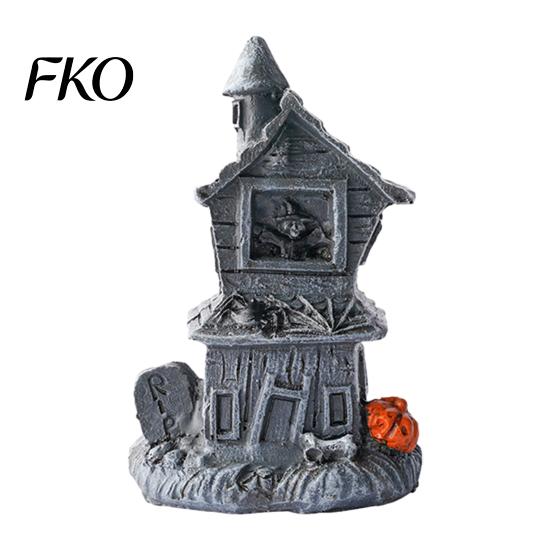 Halloween Desktop Decoration Haunted House Ornament, Resin Miniature, Dark Shape Festive Table Ornament with Skull Elements for Micro Landscape Party