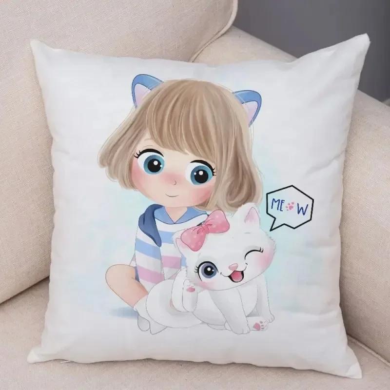 Luxury Home Decor Pillow Cover Car Living Room Sofa Cushion Cover Cartoon Girl Pattern Cushion Cover