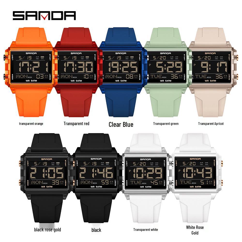 SANDA Men's Luminous Waterproof Sports Watch - Square Design with Multifunctional Countdown Timer