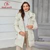 HaiLuoZi 2023 New Women Winter Jacket Short Warm Female Outwear Hooded Side Pockets With Fur Solid Color Women's Coat 1155
