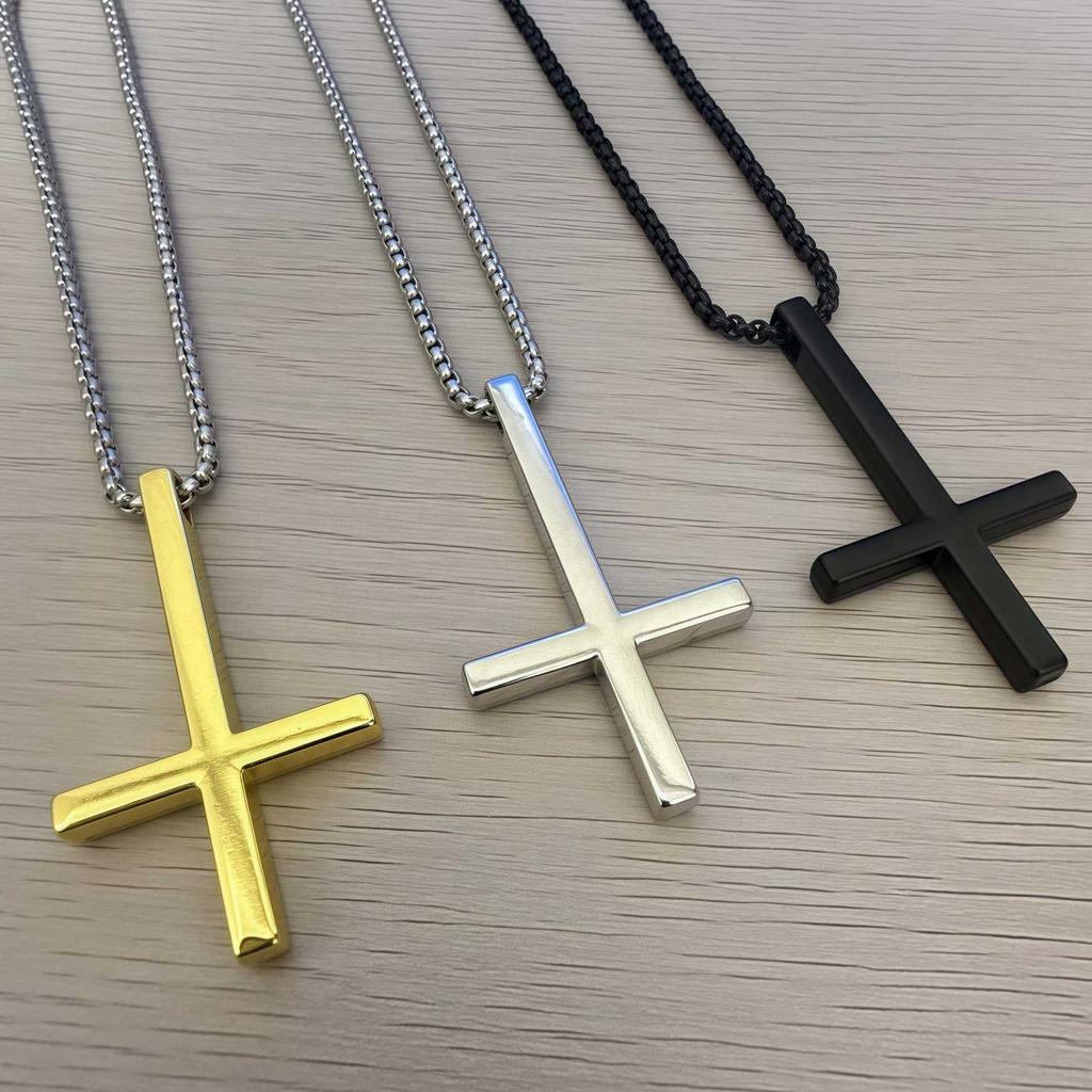 Goth Inverted Punk Cross Satanic Pendant Chain Necklace for Women Man Black Charm Upside Down Jewelry Accessories Gift Wholesale