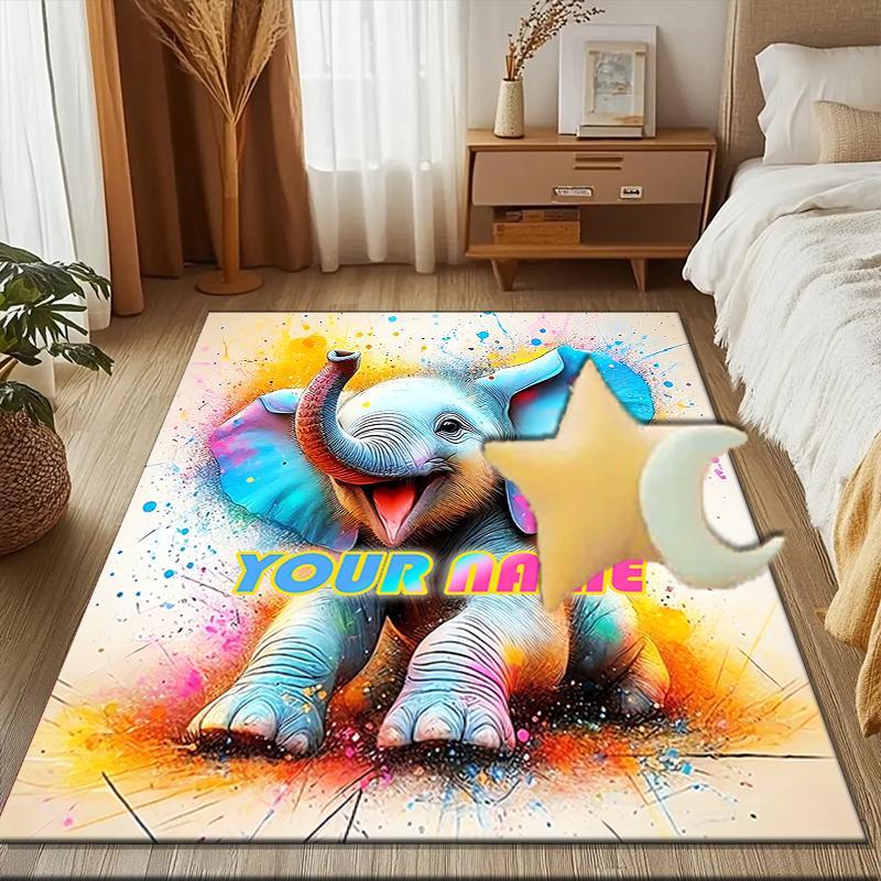 1PC Custom Name Colorful Elephant Artwork Theme Floor Mat Ideal for Living Room, Game Rooms, Office, Bedroom, Floor Mat Playful Design