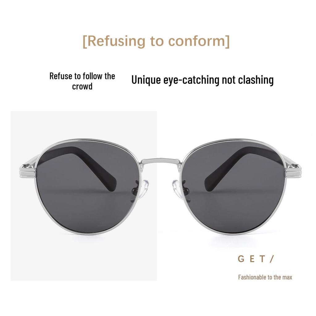 Retro Hong Kong Style Polarized Metal Sunglasses - Versatile High-End Streetwear