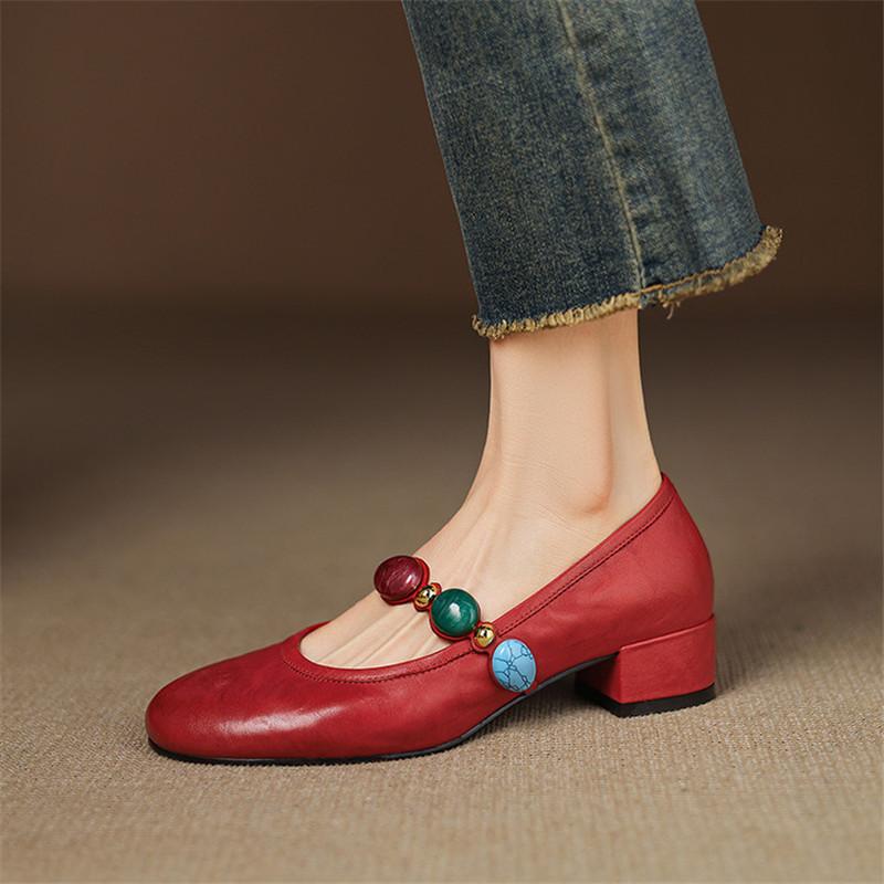 Fashion New Spring/summer Round Toe Women Pumps Chunky Heels Genuine Leather Mary Jane Shoes for Women Ladies Shoes Zapatos De Mujer