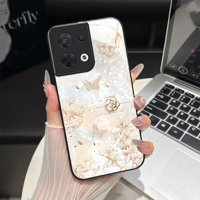 

Tempered Glass Hard Phone Case For OPPO Reno 8 Pro Plus 13 13F 13FS 4G 5G Luxury Butterfly Flower Soft Silicone Shockproof Cover Reno 8 Pro Plus 5G