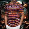 Men's Halloween Print Short Sleeve Henley Shirt Casual Round Neck Top with Button Detail Lightweight Breathable Fabric