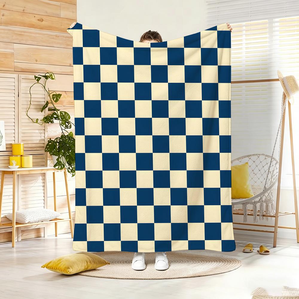 Print Grid Throw Lightweight 240g Flannel Blanket Soft Skin-friendly for Summer Cooling 75x90cm