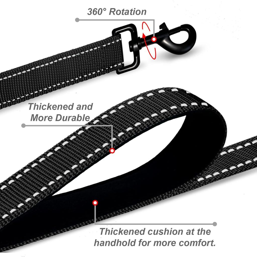 Double-Sided Reflective Dog Leash, 5 FT Padded Handle Nylon Dogs Leashes for Medium & Large Dogs Walking, Reinforced Reflective Buckle Dog Collar,