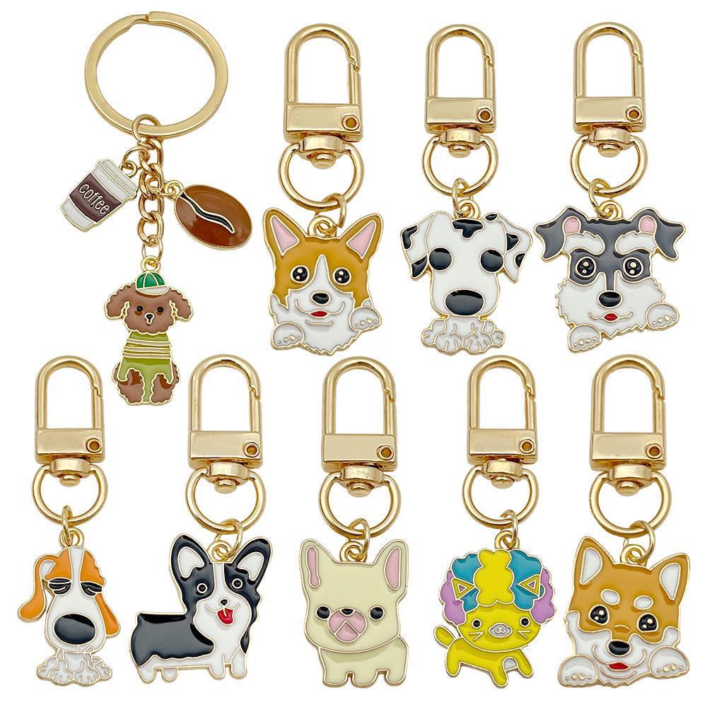 Cartoon Drip Oil Dog Keyring: Schnauzer, Corgi, Pekingese Zinc Alloy Pendant