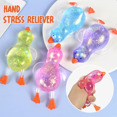 2/3/4Pcs Transparent Glitter Duck Squeeze Toy Mini Lying Duck Anxiety Relief Sensory Toy Slow Rising Stress Ball Animal Shape Toy