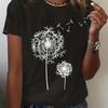 T-shirt girocollo con stampa di tarassaco, top casual a maniche corte per primavera ed estate, abbigliamento da donna