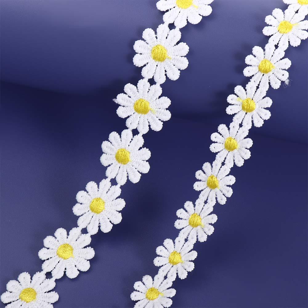 Embroidered Small Yellow Flower Headwear Decor Ribbon DIY Craft Daisy Lace Trim Sewing Supplies