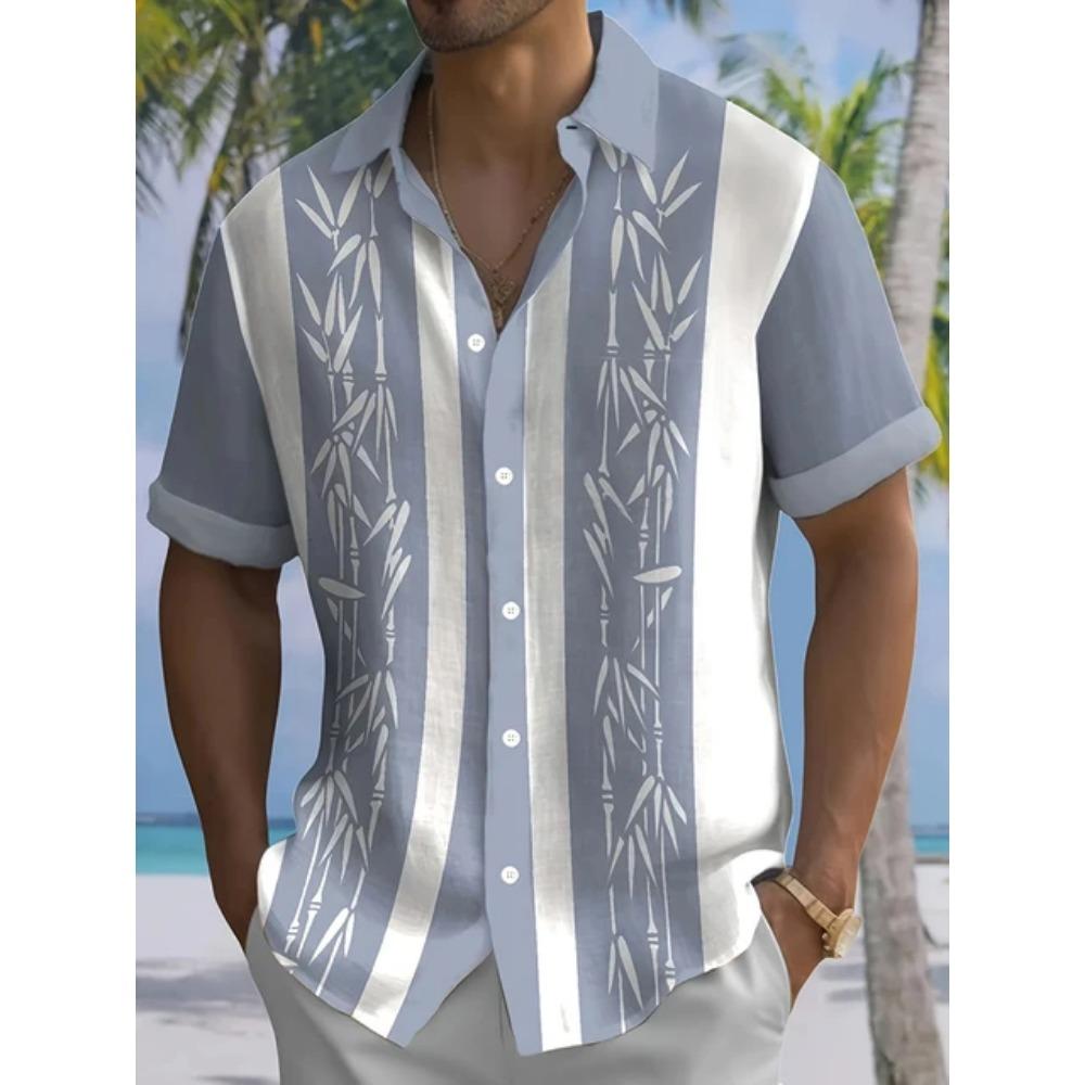 New Summer Outdoor Casual Men's Short-sleeved Shirt, Striped Printed Men's Shirt, Street Daily Fashion Men's Short-sleeved Shirt