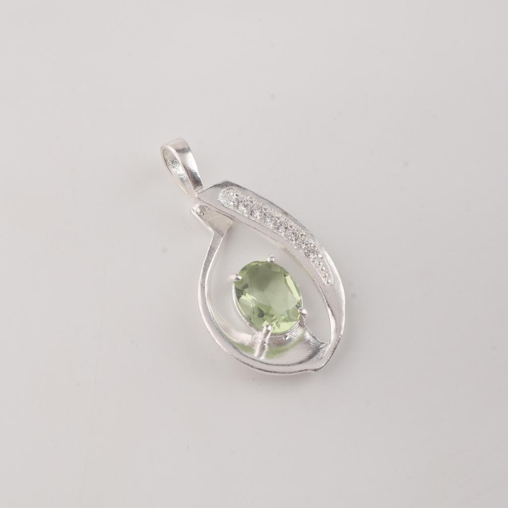 Green Amethyst Gemstone 925 Sterling Silver Women's Jewelry Designer Zircon Pendant 1.4" Gift For Wife CZP-16-8