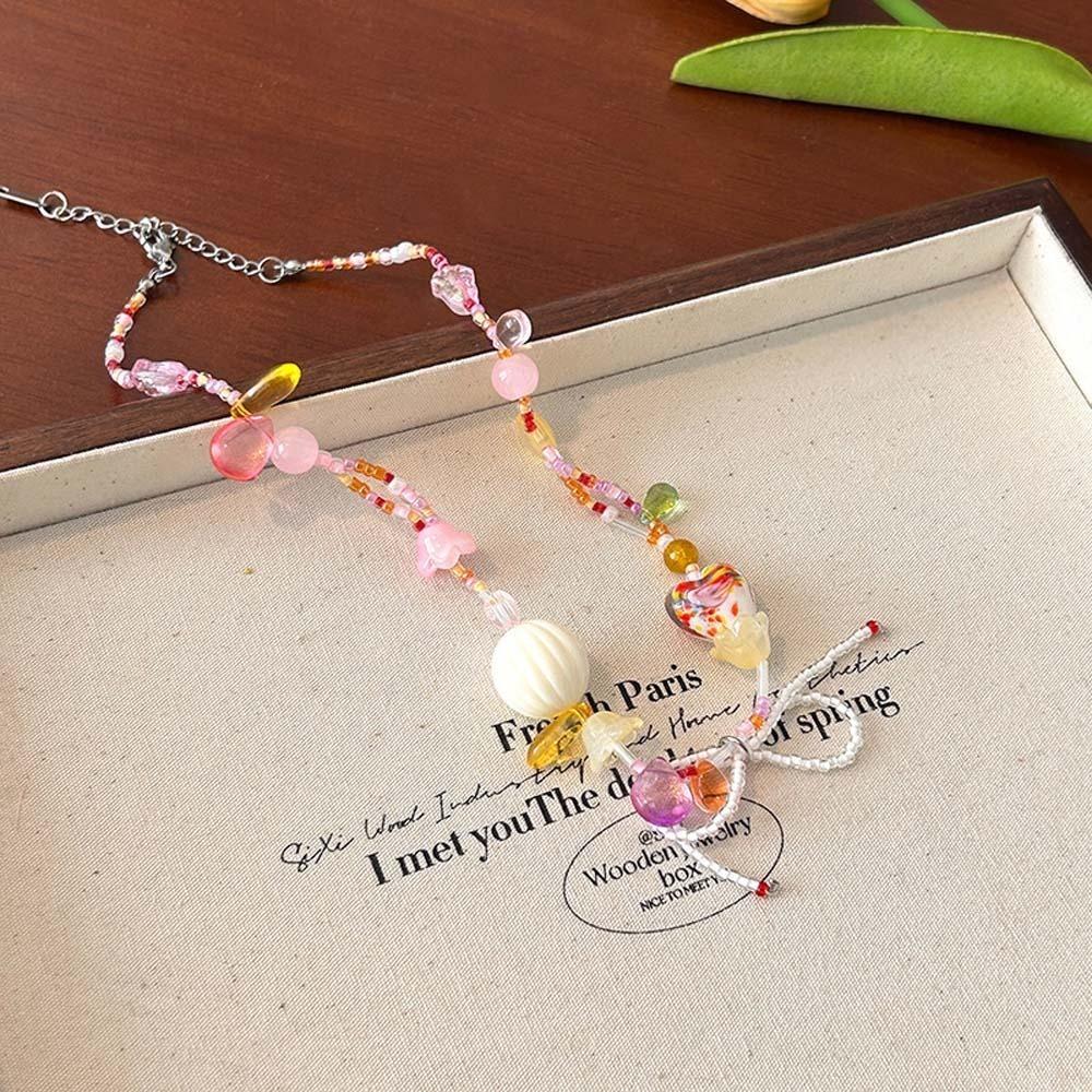 

Прозрачное ожерелье-бант цвета дофамина, блестящий женский шейный аксессуар на каждый день Style 4