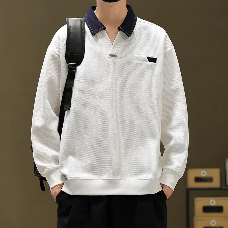 

Harajuku Style Versatile Long-Sleeved Polo - Trendy and Simple Fashion L білий