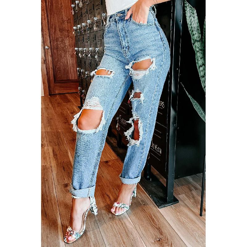 2026 Modische Damen High-Waist Lässige Slim Fit Ripped Straight-Leg Jeans