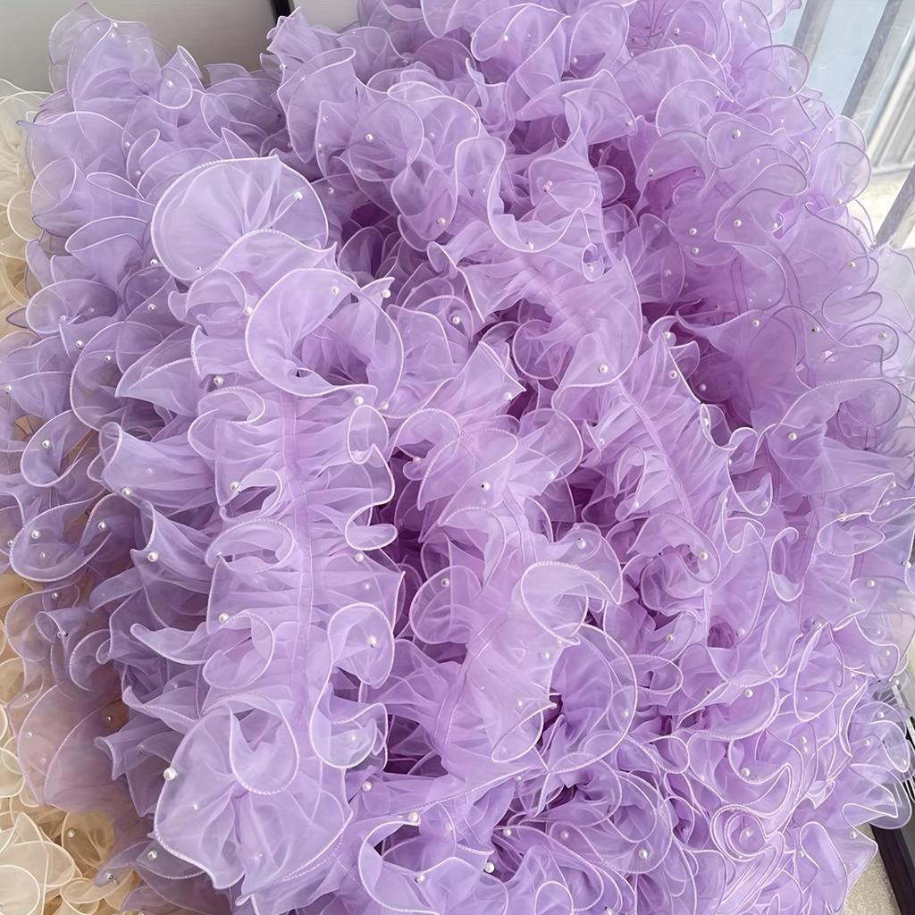 1roll 78.74inch 4.72inch Dense Pleated Beaded Snow Yarn Lace Ribbon Floral Packaging Ribbon Bouquet Ribbon Shiny Pearl Wave Gauze Ribbon