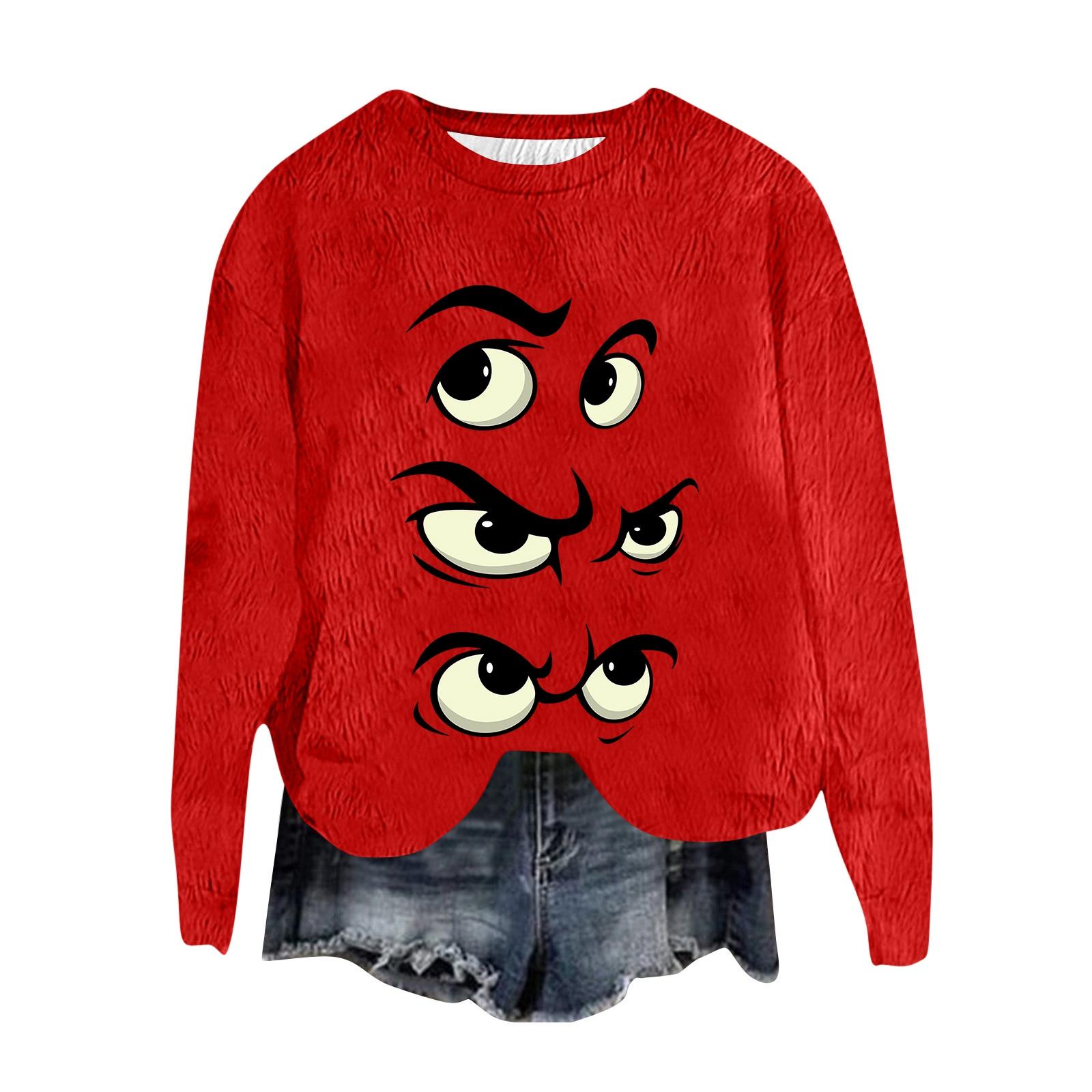 

Женский модный пуловер с круглым вырезом, футболка с длинным рукавом, рождественская толстовка с принтом M винный