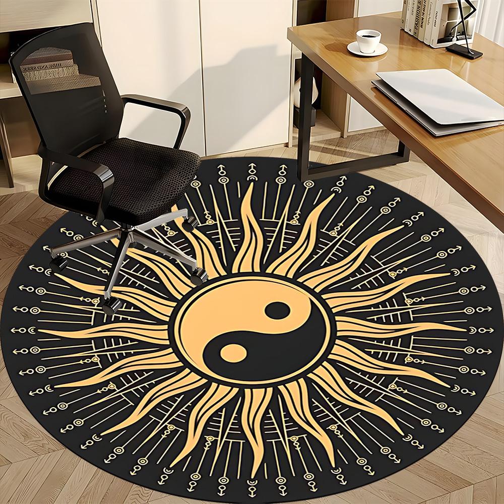 1pc Yin Yang Sun Office Round Area Rug, Indoor Mat Suitable For Office, Under Office Chairs Bedroom Living Room Home Decor, Room Deco