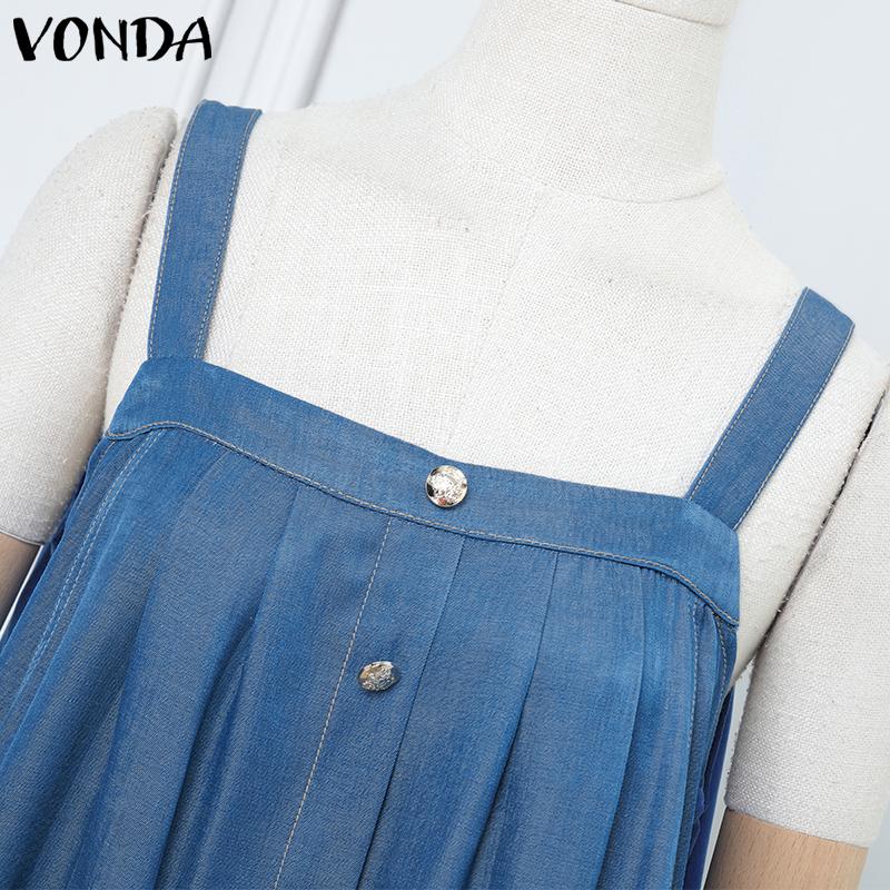 VONDA Summer Women Strap Sleeveless Solid Color Lotus Leaf Hem Casual Thin Mini Dress
