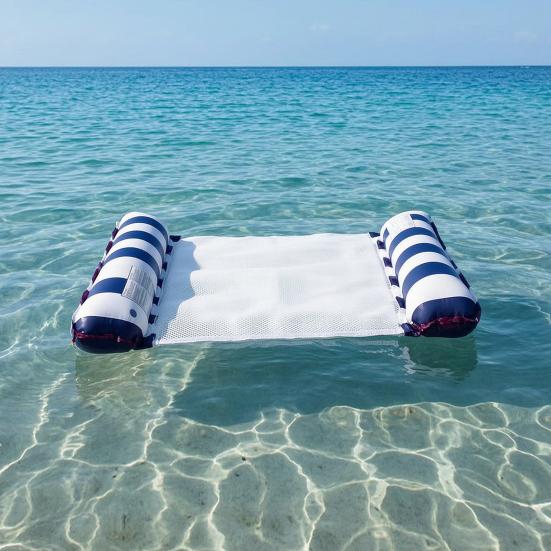 Galleggiante gonfiabile pieghevole per piscina con poggiatesta a righe, taglia estiva per adulti, amaca acquatica, 2 camere d'aria, sedia sdraio galleggiante per piscina, spiaggia, lago