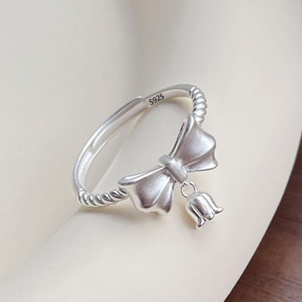 VENTFILLE 925 Sterling Silver Bow Tie Ring For Women Girl Birthday Gift Sweet Cute Romantic Jewelry Accessories Dropshipping
