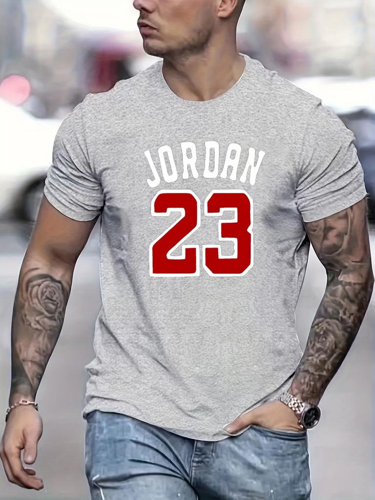 Letni Męski Casualowy Luźny Modny T-shirt z Nadrukiem 23 Liter, Wygodny z Okrągłym Dekoltem i Krótkim Rękawem