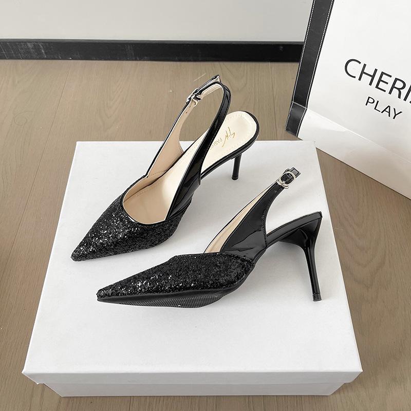 Korean version of bag head back empty sandals women's high heels 2025 spring and summer new color matching pointed heel large size women's shoes