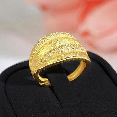 CMM Shiny 14k Gold Color Party Wedding Jewellery Gift Finger Rings Paved Cubic Zirconia Adjustable Ring