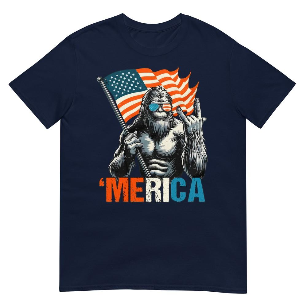 Bigfoot Merica Rock American Flag Patriotic 4th Of July TShirt S