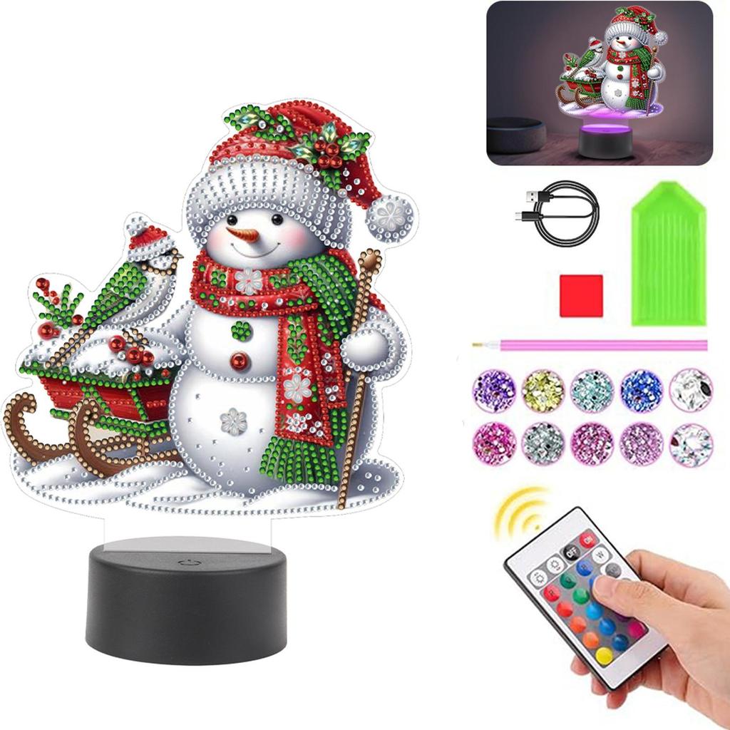 Acryl Dubbelzijdig Kerst Sneeuwpop Multifunctionele Diamant Nachtlamp Diamant Schilderen Nachtlampje Diamant Kunst Licht Ornamenten