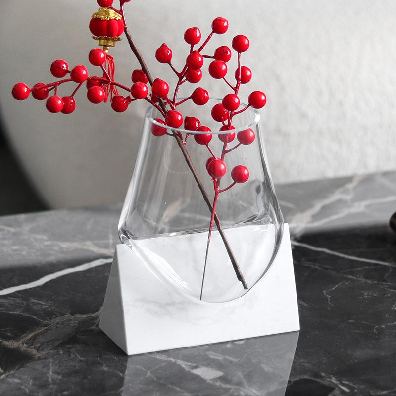 Glass Vase Marble Base Abstract Irregular Fluid Flower Vase Hydroponics Terrarium Flower Arrangement Accessories Home Decoration