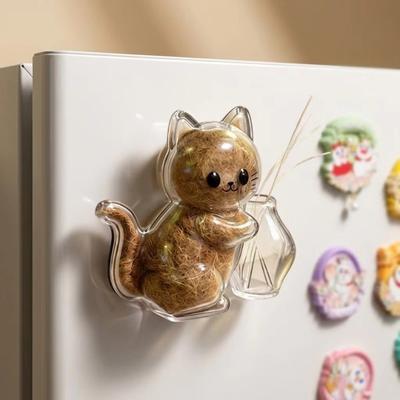 Cartoon Cat Whiskers Collection Ornaments Magnetic Cat Pushing Vase Decor for Home Decoration
