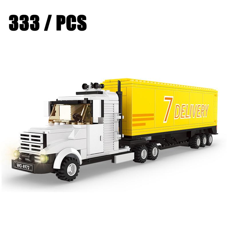 New Modern City Big Cargo Freight Truck Semi Trailer Truck Large Heavy Goods Vehicle Car Model Building Blocks Bricks Kids Toys