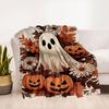 Halloween Ghost and Pumpkins Illustration PrintBlanket Flannel Throw Blanket for Sofa, Bed, Travel, Camping, Office, Couch, Chair